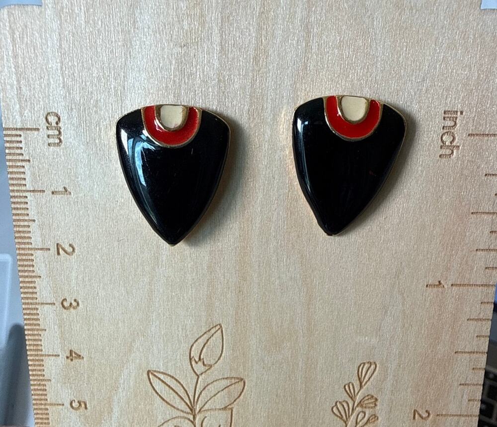 Vintage Geometric Enamel Statement Earrings – Art Deco Revival – EUC